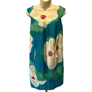 Diane von Furstenberg DVF Blue Green Floral 100% Silk Sleeveless Mini Dress